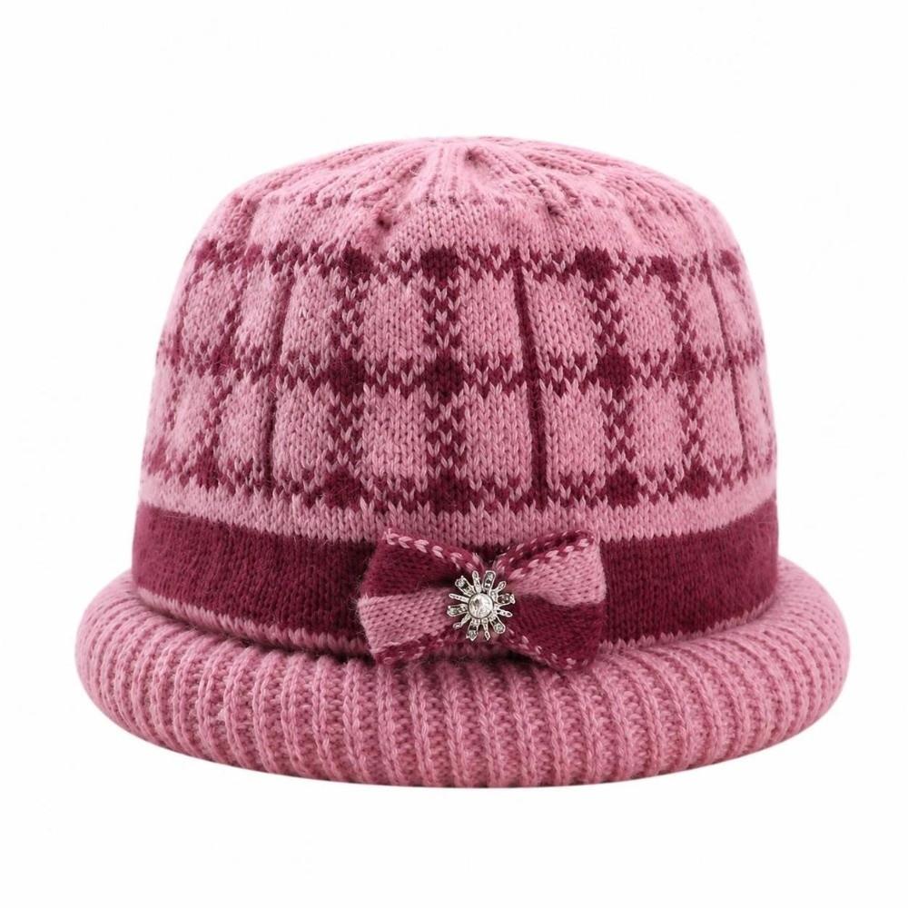 Thickened Knitted Woolen Hat Cold-proof Ear Protection Hat Fashion Dome Bow Bucket Cap Winter