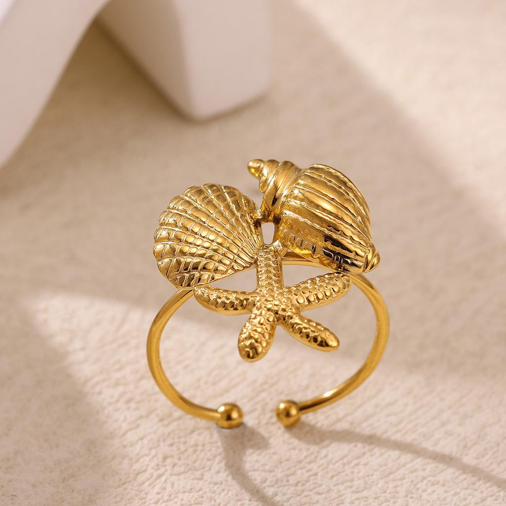Summer Waterproof Ring For Women Stainless Steel Sea Star Cute Anillos Acero Inoxidables Gold Color Flower Rings Jewelry Gift