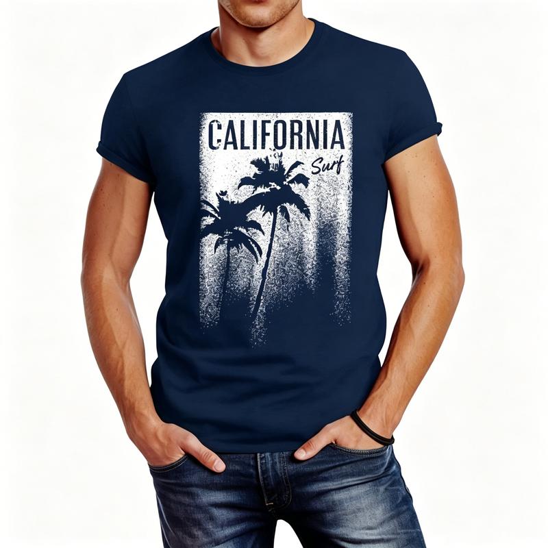 California Surf Graphic T Shirt Retro Palm Tree Print Unisex Cotton Short Sleeve Streetwear For Casual Fashionistas