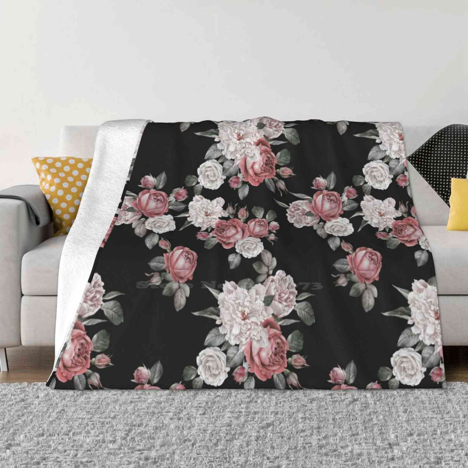 Flowers On Black Fashion Soft Warm Flannel Blanket Bloom Blossom Botanical Bright Colorful Elegance Elegant Floral Flower Hand 30x40in