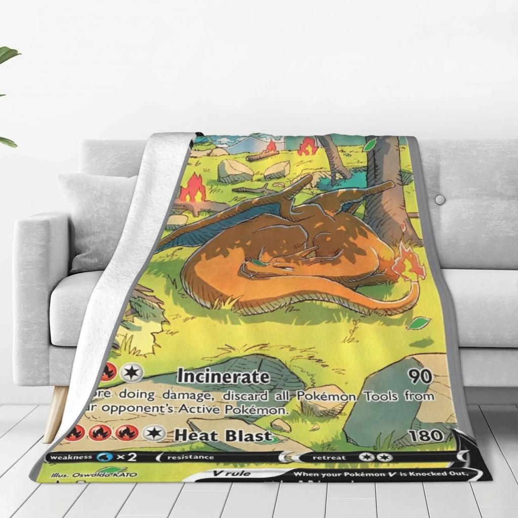 Pokemon Anime Kaart Charizard Deken Kwaliteit Warme Plaid Winter Picknick Huisdecoratie Grappig Sprei