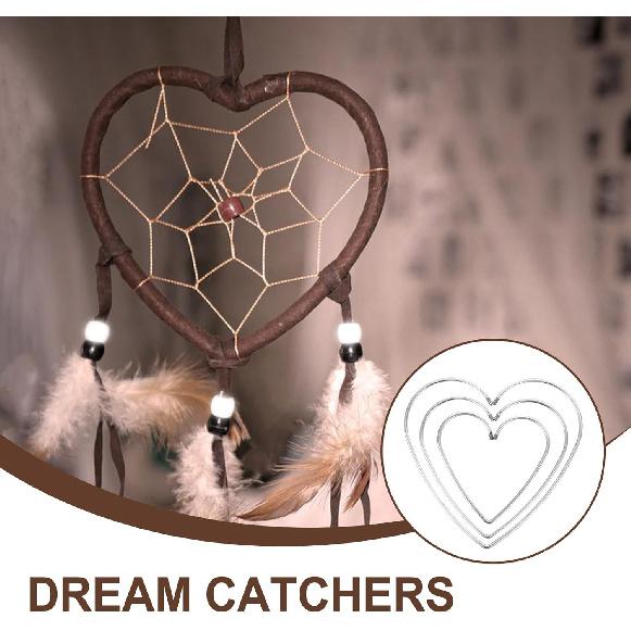 DECHOUS 9Pcs Heart Dream Catcher Ring: Sliver Metal Rings Macrame Hoop for Dream Catcher Making - 3 Sizes Heart Shape Dreamcatcher Hoops for Crafts