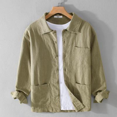 Men's Long-sleeved Shirt Daily Casual Wear Retro Harajuku Style Solid Color Outdoor Jacket
