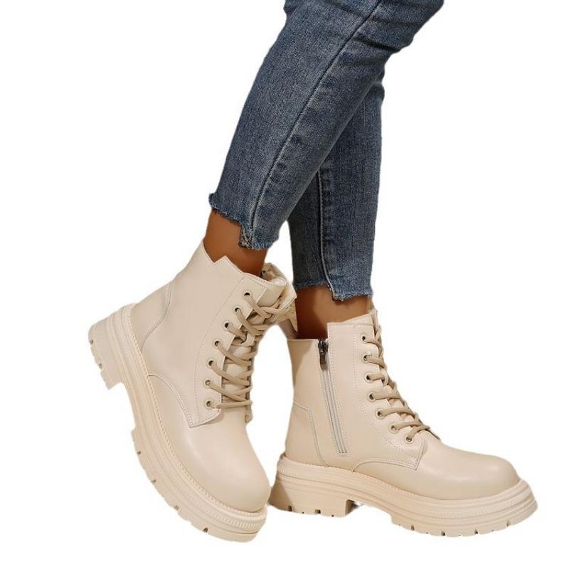Martin Boots Women's Autumn and Winter New Low-top Thick-soled Lace-up Non-slip Large-size Velvet Martin Boots