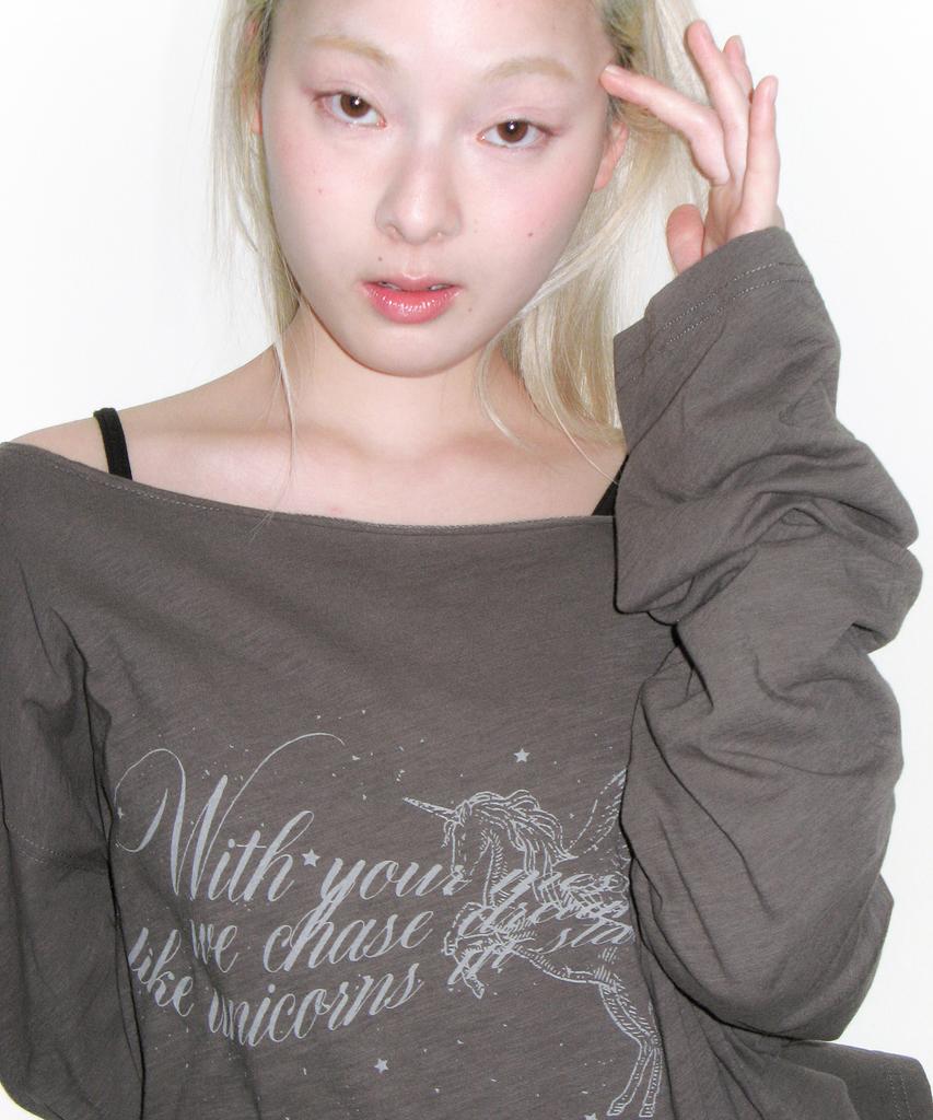 AMES-WORLDWIDE Unicorn Sheer Ls Tee Charcoal