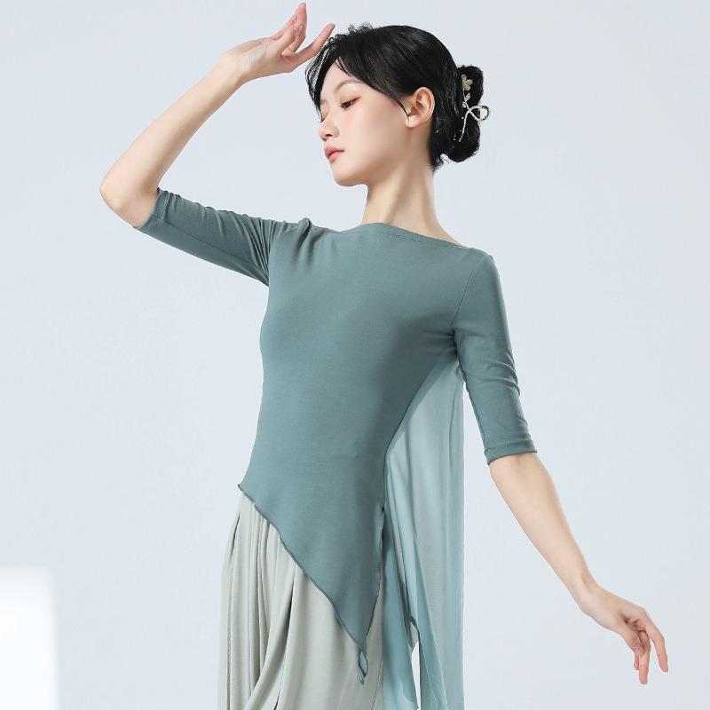 Klassische Tanzübungsbekleidung Fingerlinge Seitenschlitz Tüll-Design Chinesischer Stil Freizeitkleidung Schickes Bühnenauftrittskostüm