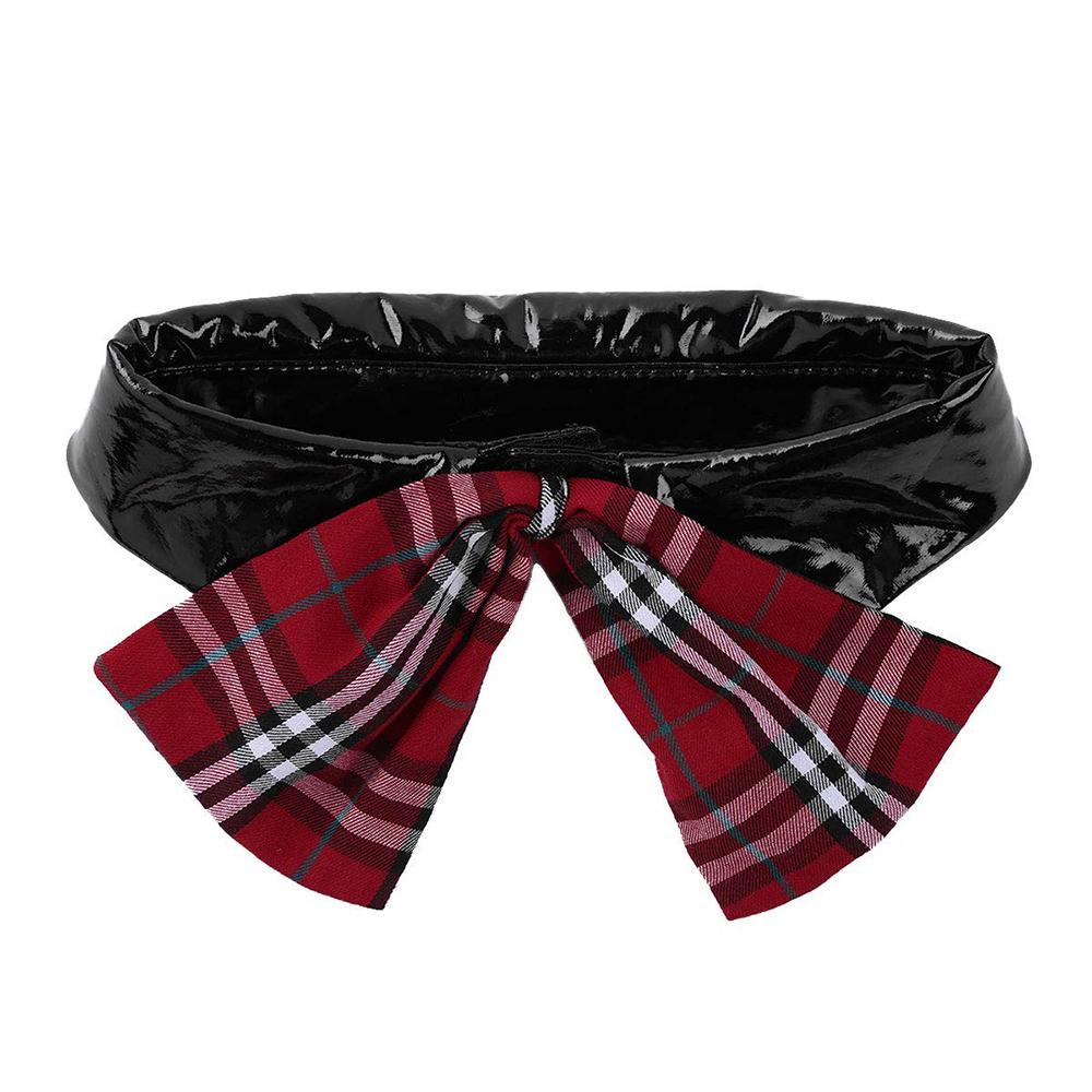 3pcs/set Women's Fashion Sexy Leather Bodysuit Zipper Lingerie Set with Plaid Skirt