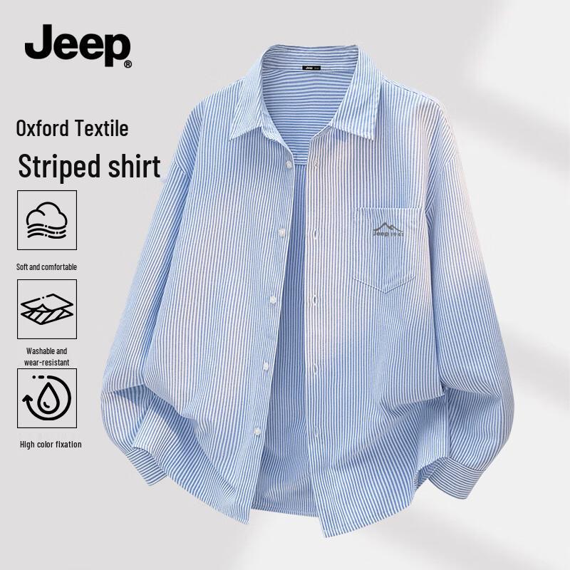 JEEP Men s Spring Oxford Striped Long Sleeve Shirt L