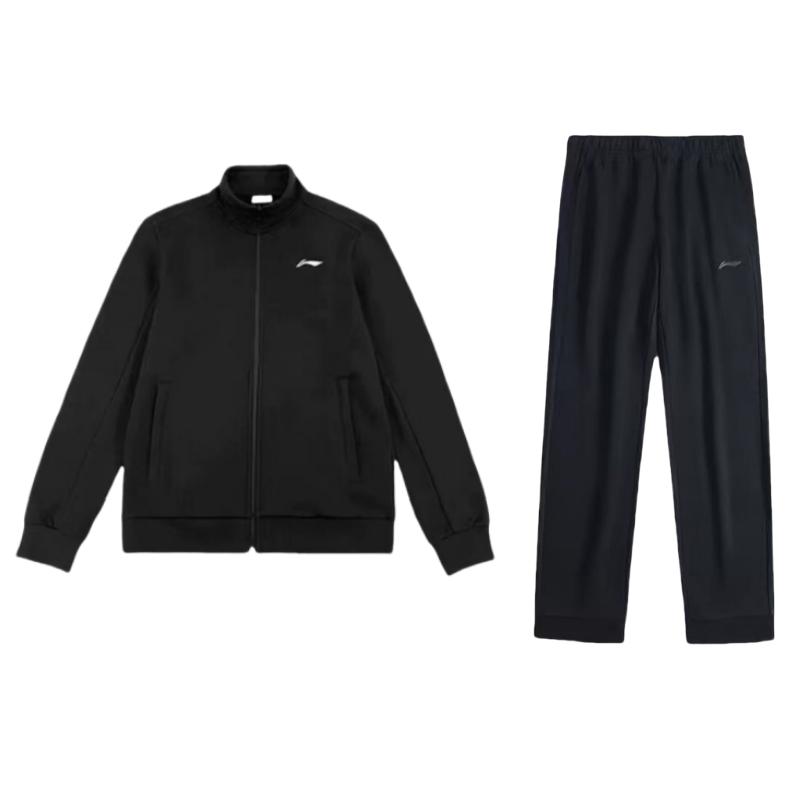 

Li-Ning Минималистичный однотонный жакет на молнии со стойкой и брюки прямого кроя со средней посадкой и манжетами, повседневный спортивный костюм для мужчин AKLUA73-4+AWDTD93-3 M