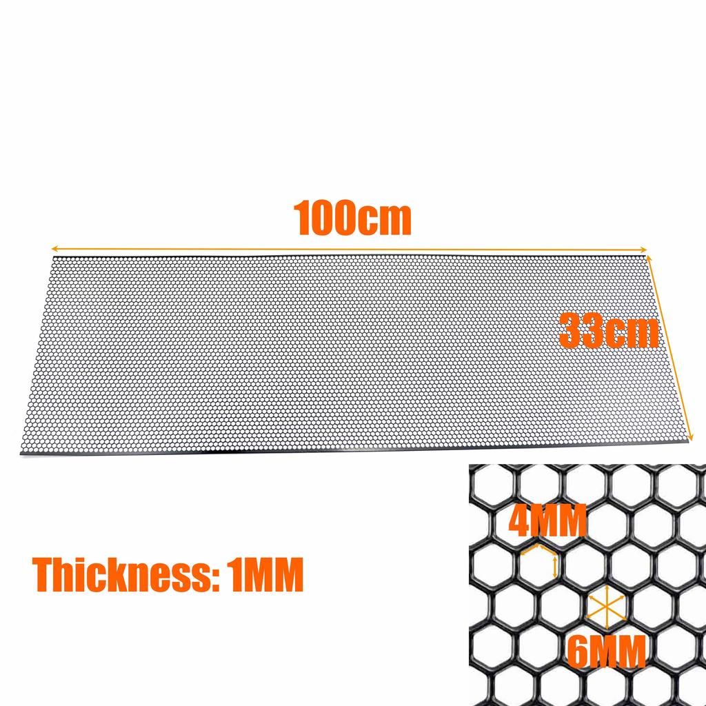 100cmx33cm Aluminum Grille Mesh Grill Cover Car Bumper Fender Hood Vent Net Grid Ventilation 6mm Hole Hexagon Silver DIY