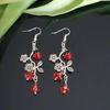 Cute Enamel Ladybug Floral Branch Red Glass Bellflower Dangle Earrings for Women Boho Nature Retro Sliver Color Jewelry Gifts
