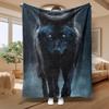 1pc Majestic Black Wolf  Flannel Blanket - Realistic Wolf Head Print, Ultra-Soft & Cozy All-Season Plush Throw for Home