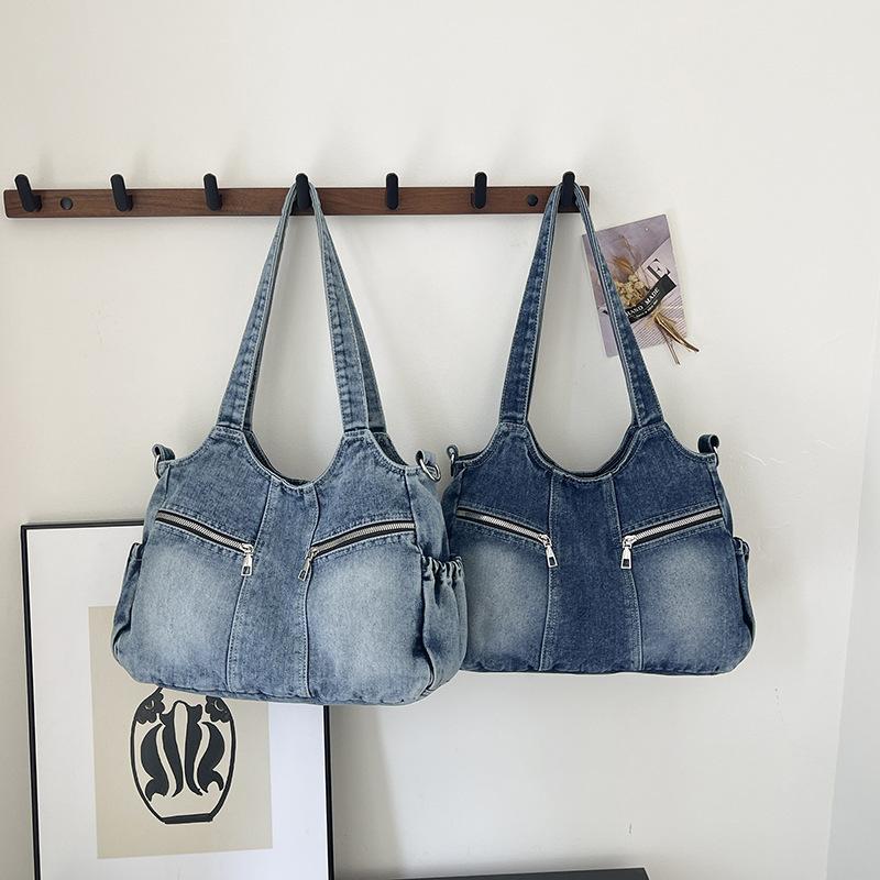 Schoolbag 1011 New Tote Bag Women's Trendy Denim Multi-Pocket Large Capacity Single Shoulder Commuter Handheld Crossbody Bag