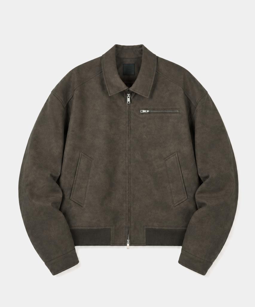 Veste Blouson Col en Cuir Daim THEY_Marron