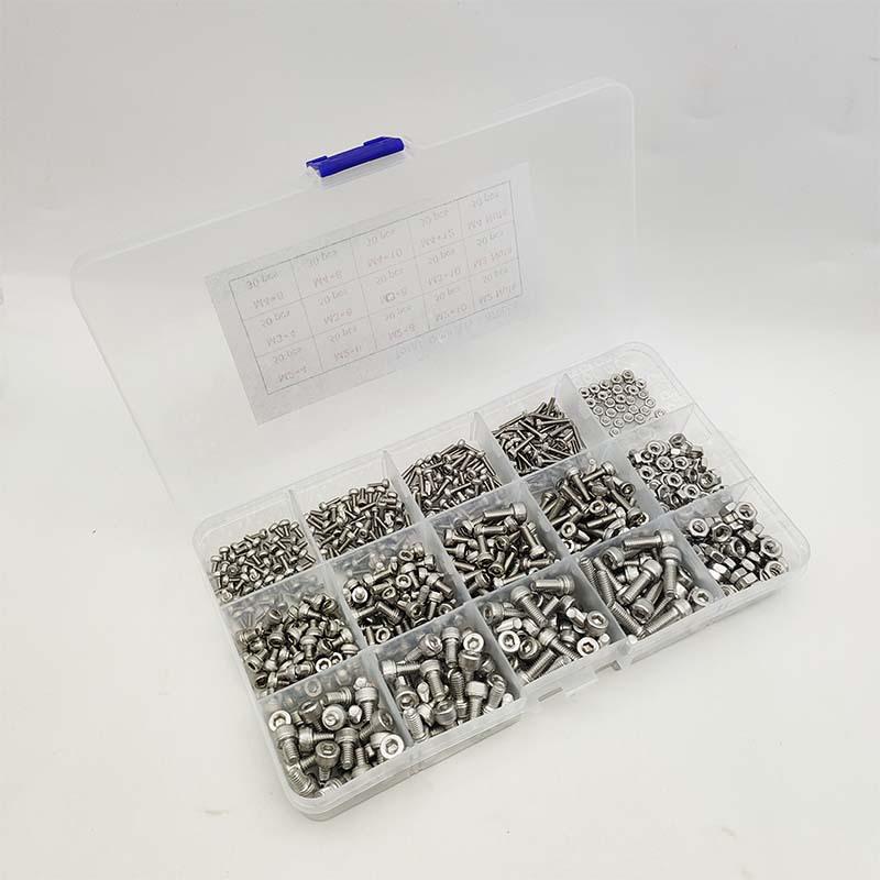 670-Piece 304 Stainless Steel Hex Socket Screw & Nut Set with Cylindrical Head, M2/M3/M4 Sizes