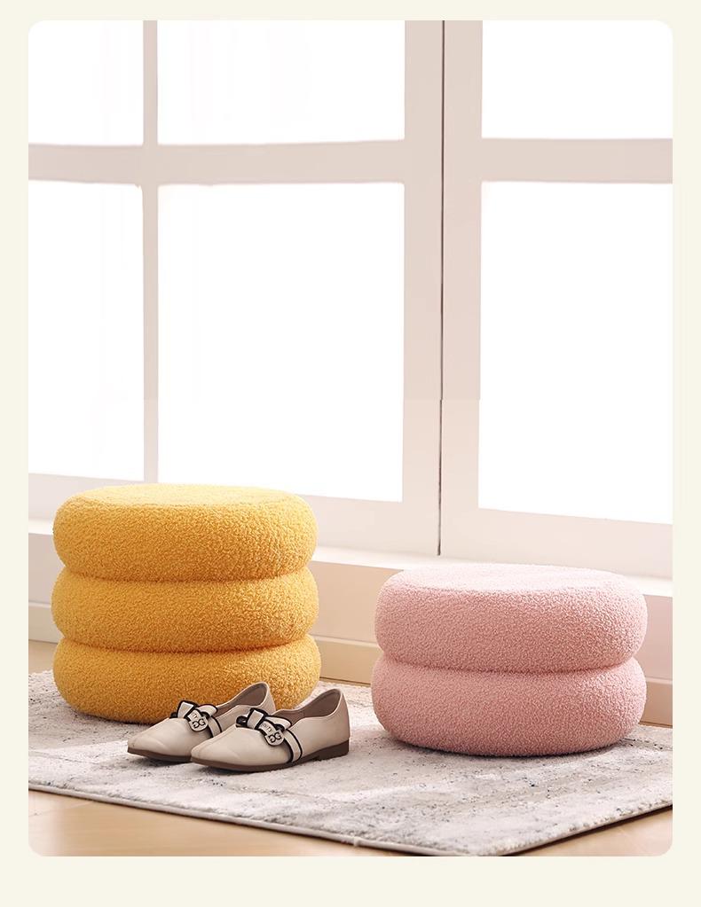 Sgabello rotondo in lana d'agnello - Divano per bambini, semplice cuscino e sedile per cambi scarpe