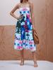 In Stock 2026: Graffiti Print Wide Hem Spaghetti Strap Dress for Women - Casual European & American Style
