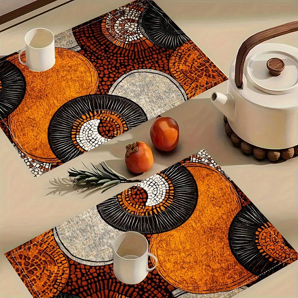 4pcs Linen Placemat Set, Abstract Geometric Art Collage Placemats, Suitable for Kitchen and Dining Room Decoration, Family Gathering Dinner Table