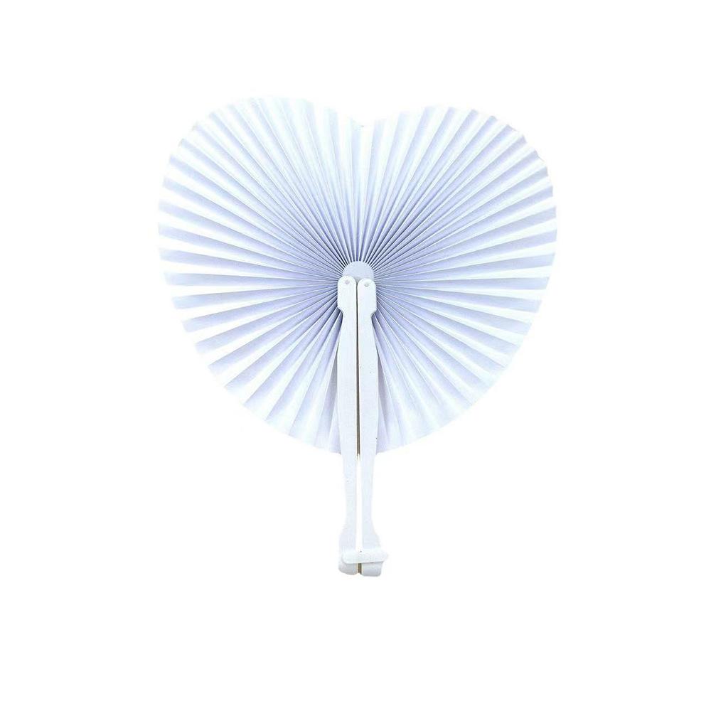 

White Heart Pattern Plastic Paper Fan Lightweight Decorative Party Wedding Accessory Heart