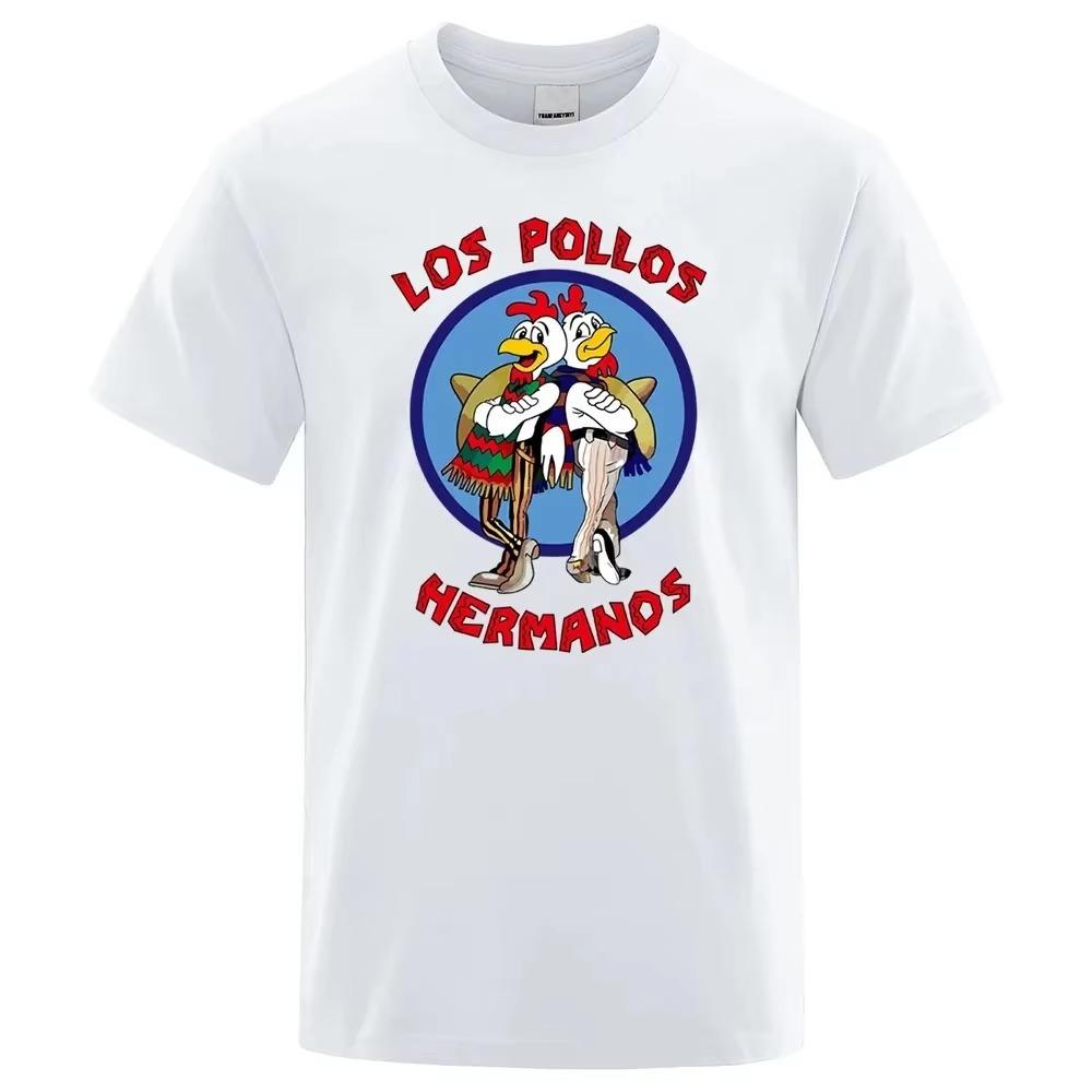 LOS POLLOS Hermanos Funny Printed T-Shirt Men Cotton Casual Short Sleeves Summer Men Breathable Tshirt Chicken Brothers Tees Top