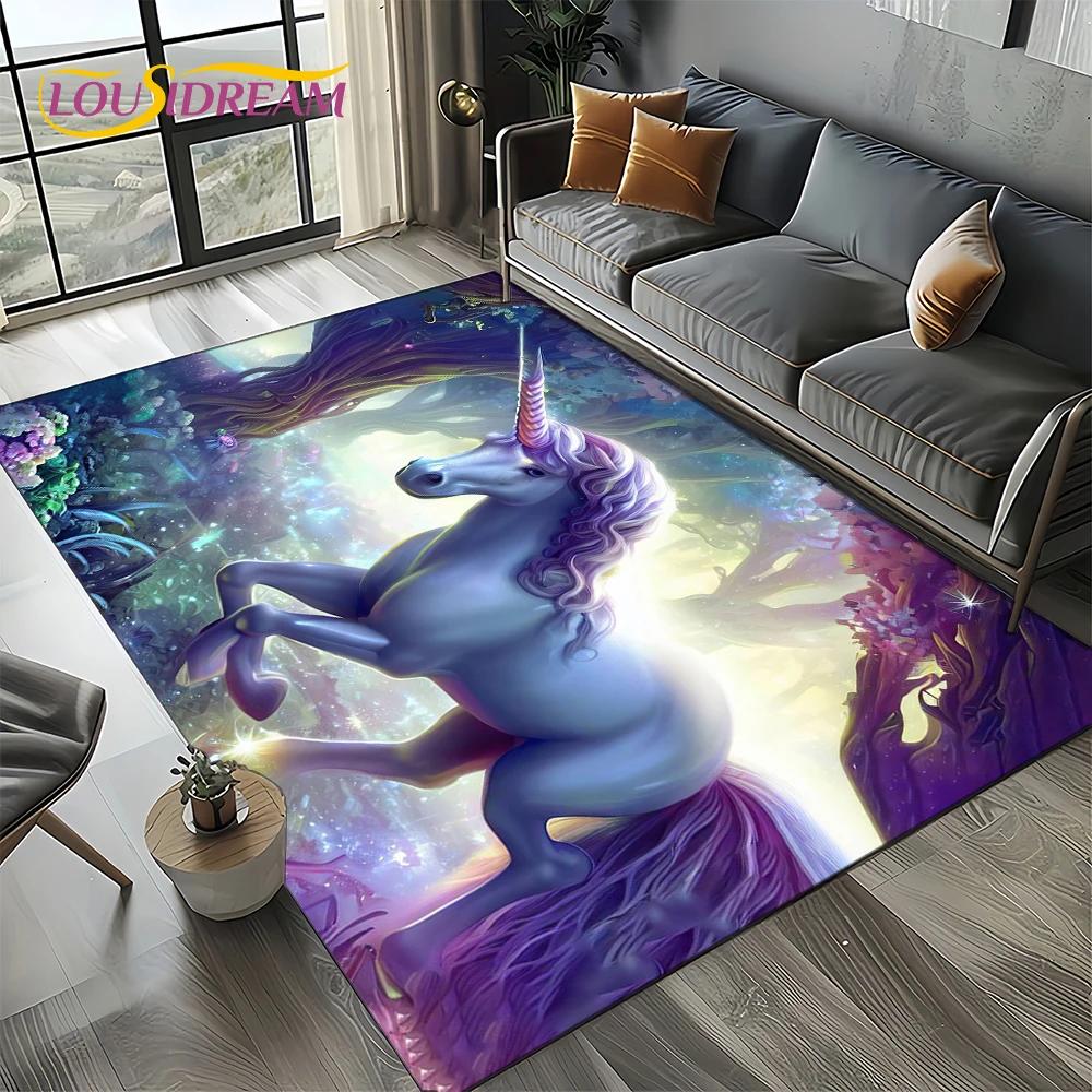 Covor Covoară Stil 27 Unicorn Desen Animat Fată Vis pentru Living Dormitor Decor Acasă Sofă, Covor Zonă Copii Covoraș de Podea Antiderapant Cadou