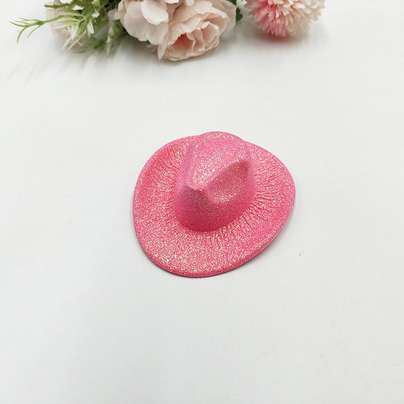 Mini Neon Glitter Cowboy Hat Hair Clip Glowing Disco Party Decoration Accessories 10 cm Holographic Party Disco Supplies