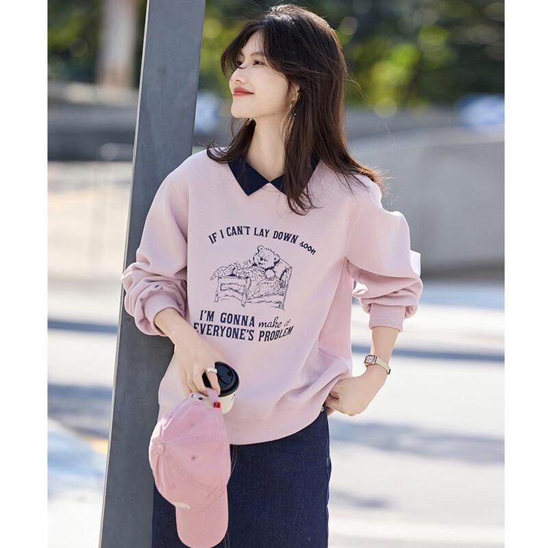 ZOSOUL Women's Pink-Purple Bear Print Pullover Sweatshirt