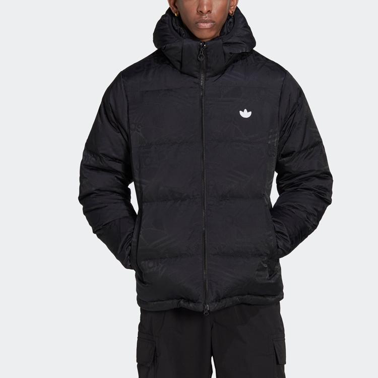 Adidas Originals Trefoil Solid Color Hooded Zip Casual Down Jacket Men Outerwear Black HL9218