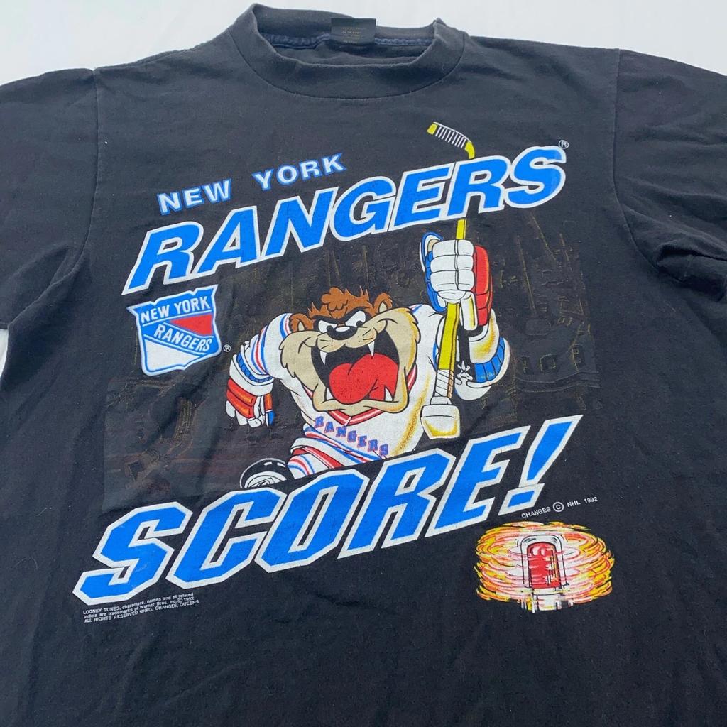 vintage 90s NEW YORK RANGERS TAZ HOCKEY SCORE! T-Shirt LARGE looney tunes nhl