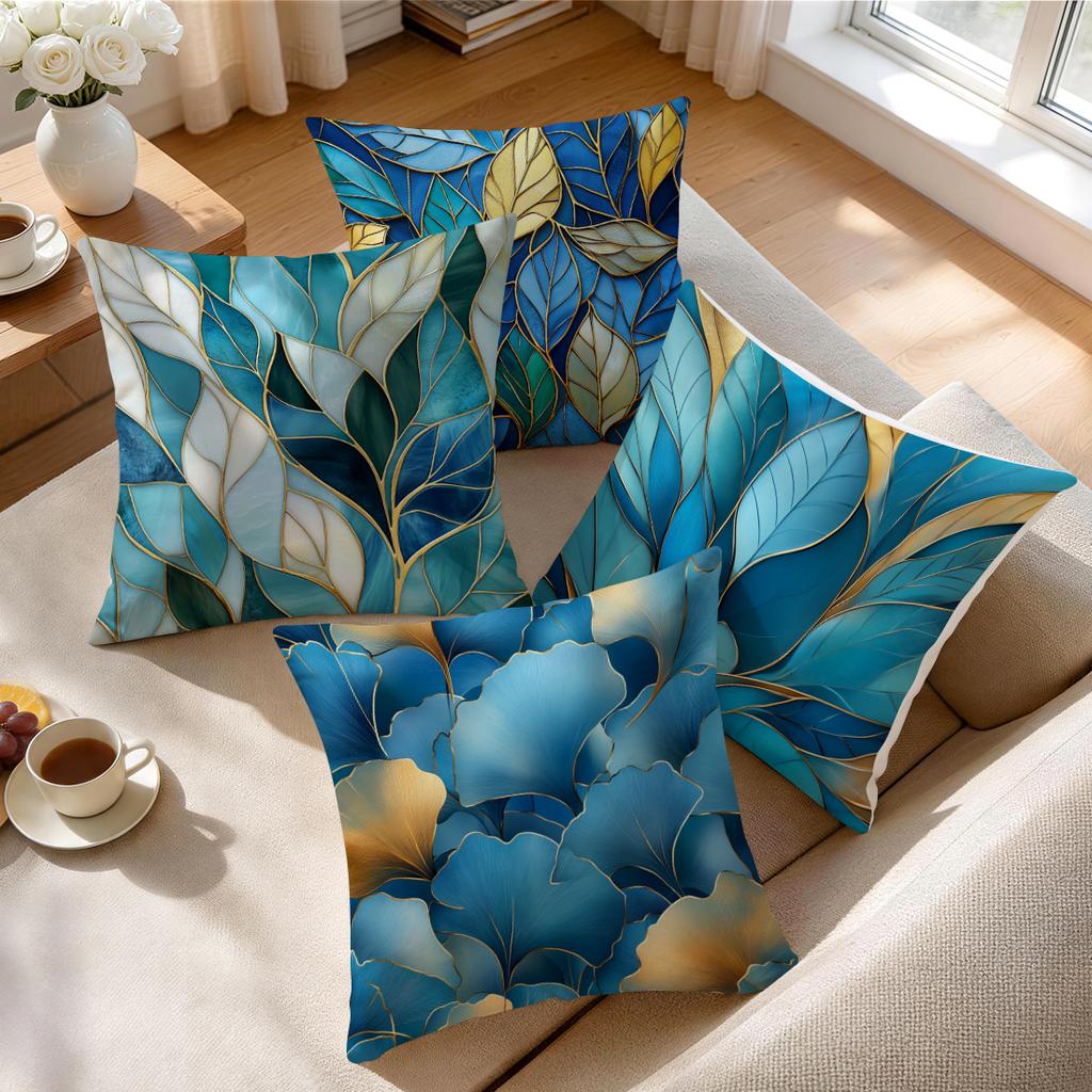 1/4pcs Abstract Turquoise Leaf Cushions Pillowcase Polyester Cushion Cover Throw Pillow Pillowcover Home Car Sofa Decor