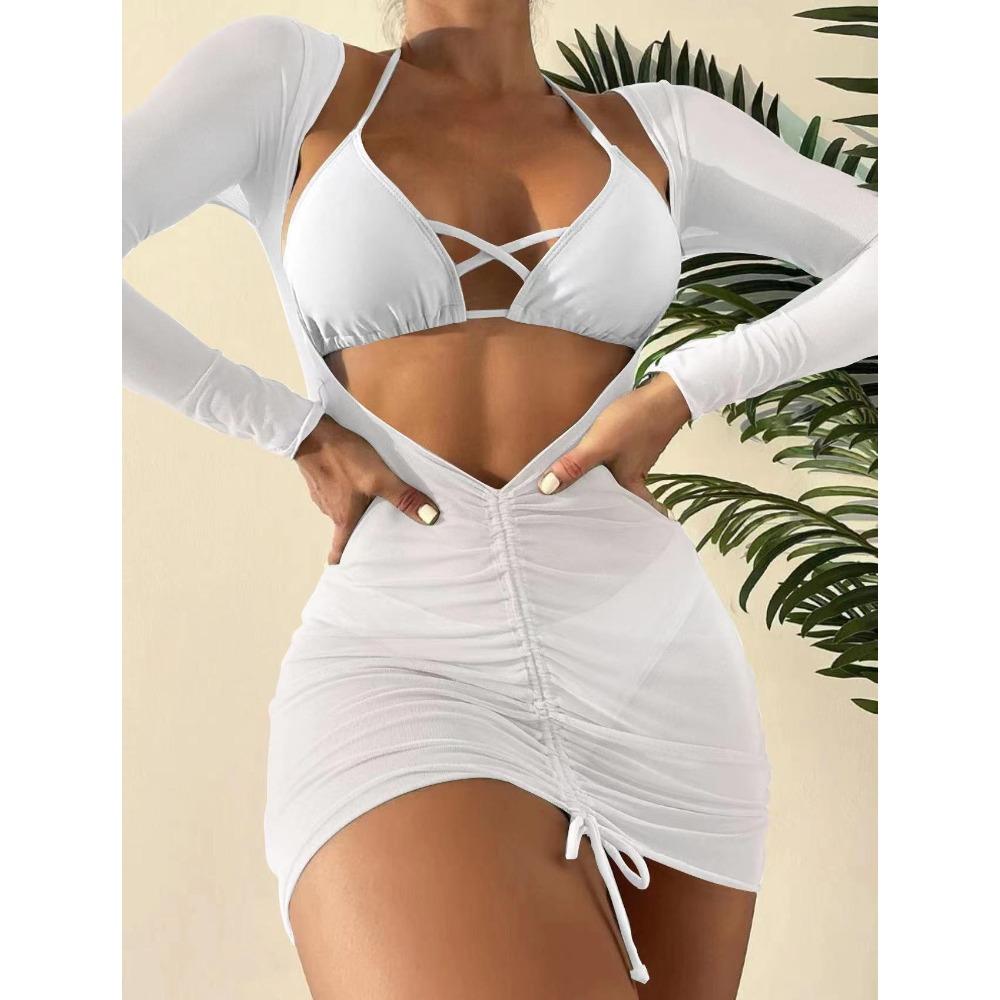 European and American Bikini Three-piece Long Gauze Skirt Strap Swimsuit