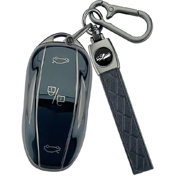 for Tesla Model 3/Y Key Fob Cover with Keychain, Soft TPU Black Key Full Protection Case Compatible with Tesla Model 3 and Model Y Accessories, Black