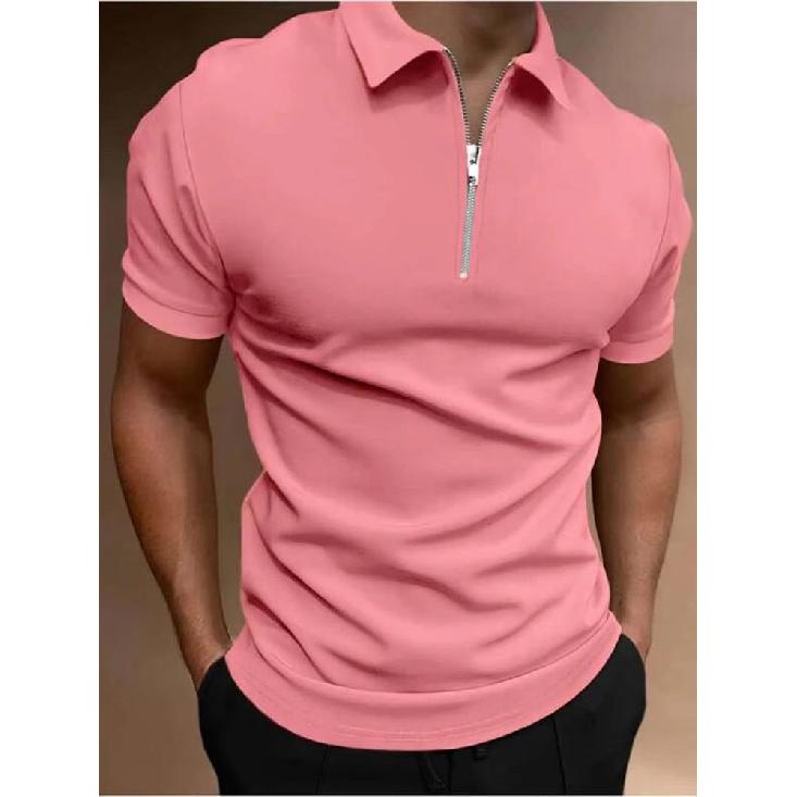 

Нова модна чоловіча літня футболка з коміром Paul Чоловіча важка оверсайз однотонна повсякденна футболка з короткими рукавами 3XL рожевий