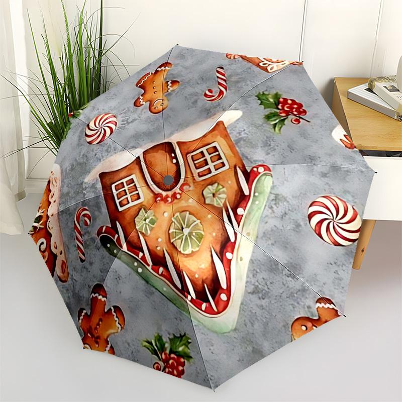 

1pc Gingerbread House Automatic Folding Umbrella, 8-Rib Iron Frame, Casual Outdoor Accessory for Birthday Festival Gifts yy251128149