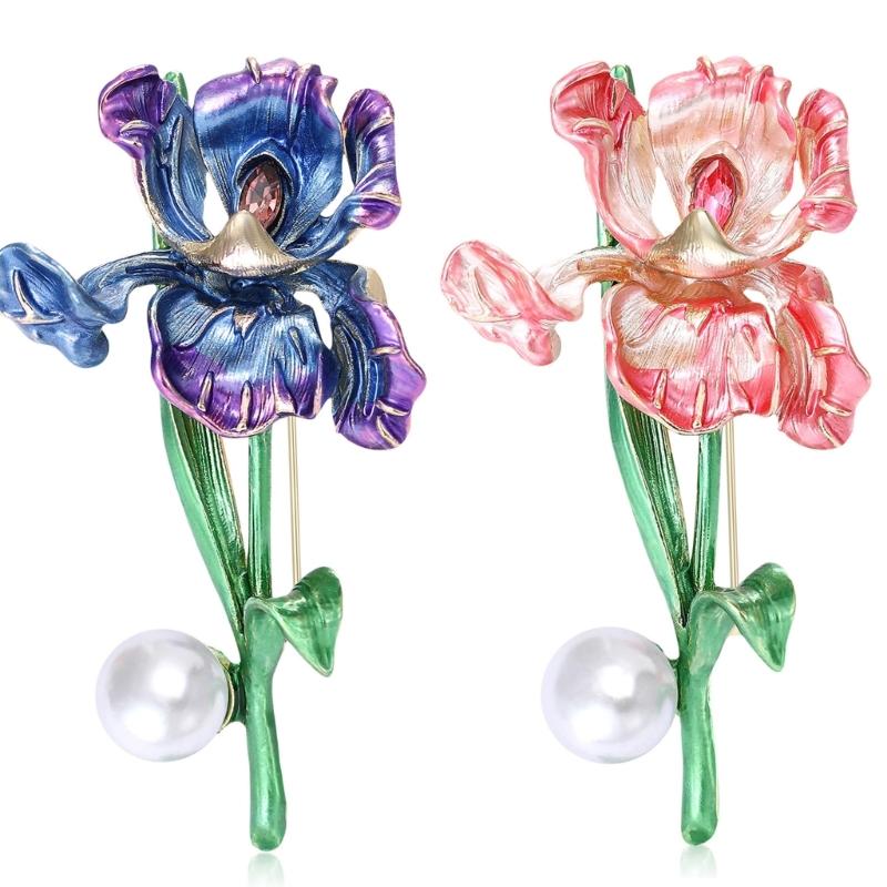 Vintage Irises Flower Brooch Elegant Enamel Jewelry Accessory For Women Men Casual Outfit Party Wear Gift