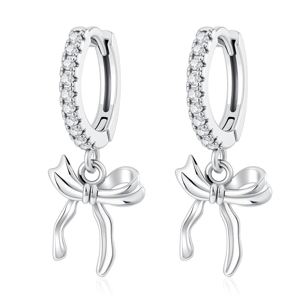 925 Silber Schleifenohrstecker mit Federn Blaue Blume Schmetterling Hochzeitsfeier Schmuck Geschenk für Frauen Modeaccessoire