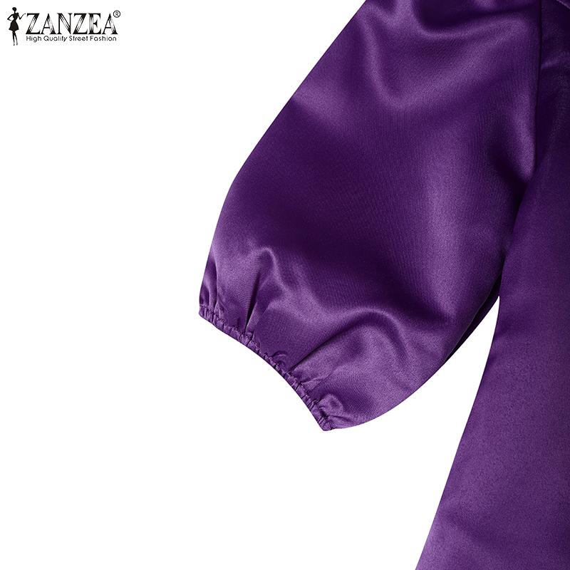 ZANZEA Women Casual Off Shoulder 3/4 Sleeve Satin Blouse