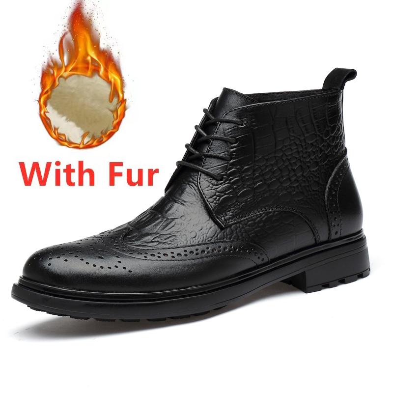 Fashion Genuine Leather Men Business Boots High Quality Winter Boots Outdoor Man Super Warm Snow Boots Lace-Up High Top Male Shoes Botas