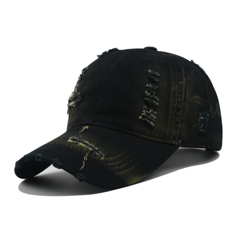 Grensoverschrijdende Hottrend Gescheurde Baseballpet Gewassen Kleurverloop Snapback Ademend PVC 6-Panel Koppels Gebogen Vizier Effen