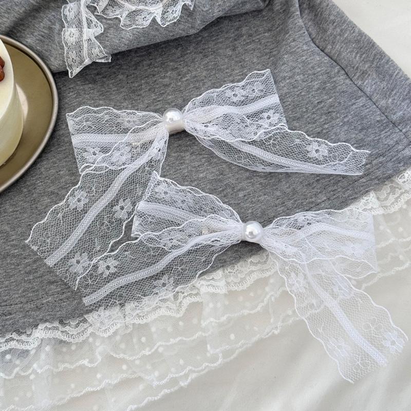 2pcs French Imitation Pearls Lace Bows Hair Clip Elegant Hair Accessories For Women Girls Bridal Party Everyday Use