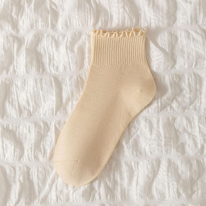 

Женские хлопковые бесшовные носки на весну и осень с краями из черного гриба, влагопоглощающие кружевные носки до середины икры, однотонные носки 1 pair бежевый