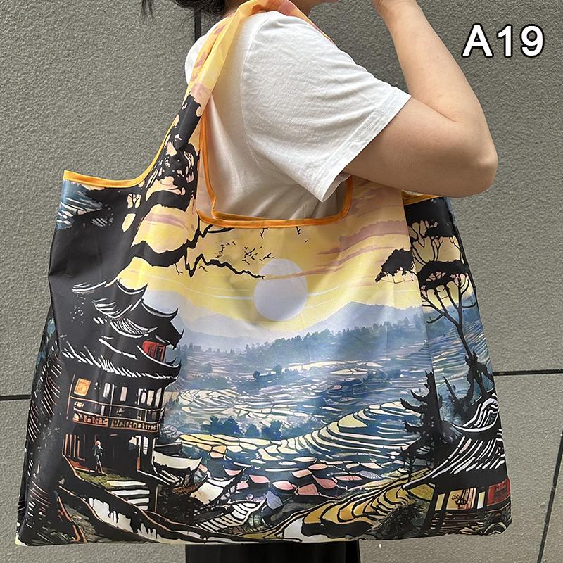 Bag Foldable Shopping Bag Reusable Grocery Storage Bag Nylon Portable Shoulder Handbag Travel Tote Bag