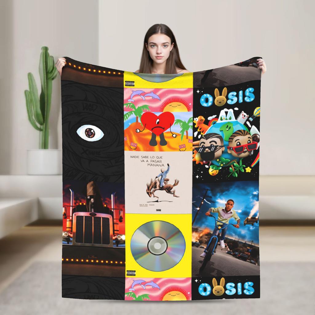 Zanger Bads Bunnys Deken Kwaliteit Warm Beddengoed Plaids Winter Picknick Buiten Grappig Sprei