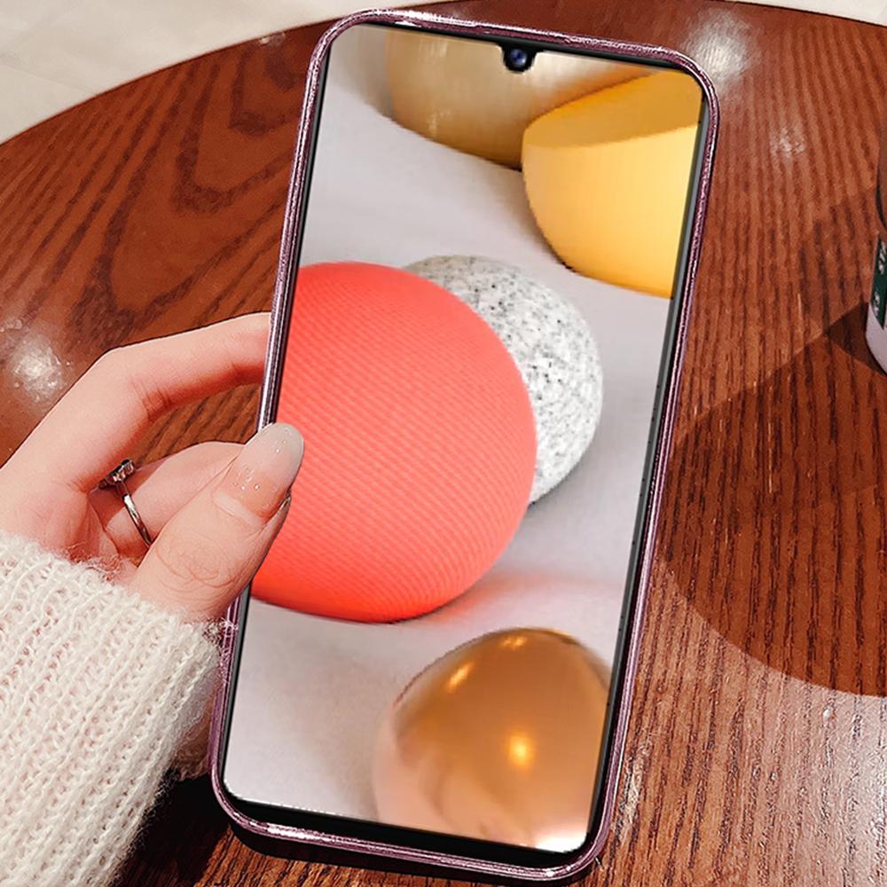 KADEM For Samsung Galaxy A42 5G/M42 5G Gradient Glitter Powder TPU Cover Rhinestone Decor Flower Pattern Anti-drop Protective Case