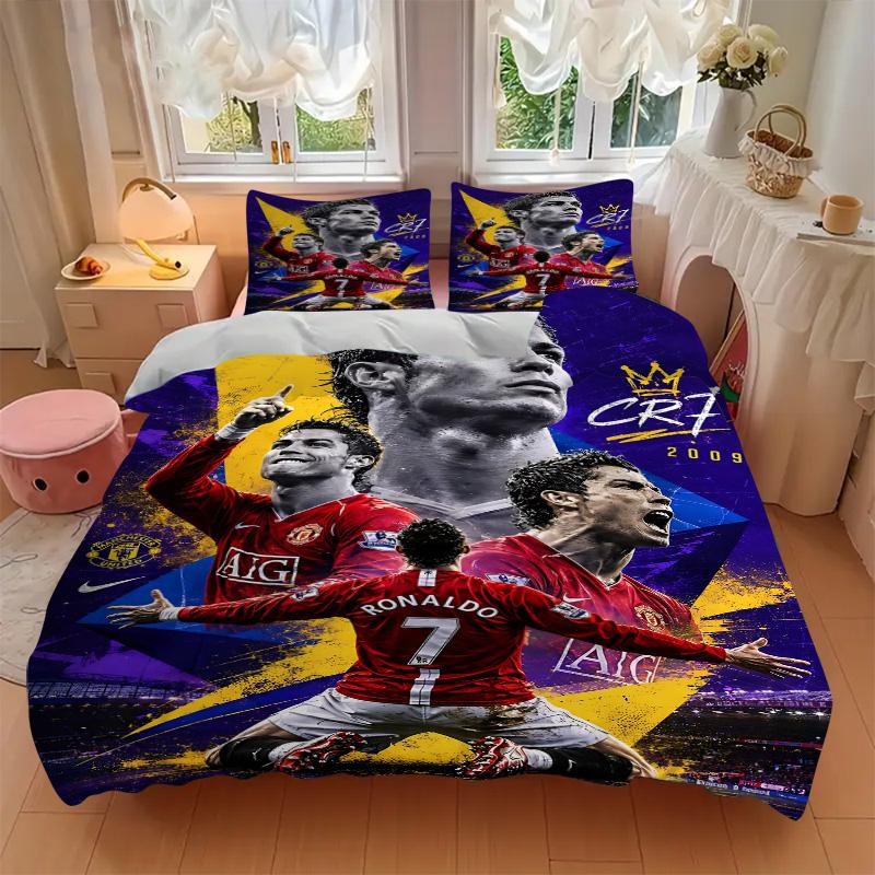 Ronaldo'S Legacy Football Print 3Pcs Bedding Setduvet Cover With 2 Bedropillowcase Home Birthday Gift