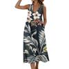 Women Sleeveless U Neck Pocket Split Hem Cotton Linen Dress with Floral Print Loose Fit Casual Style for Summer Wear