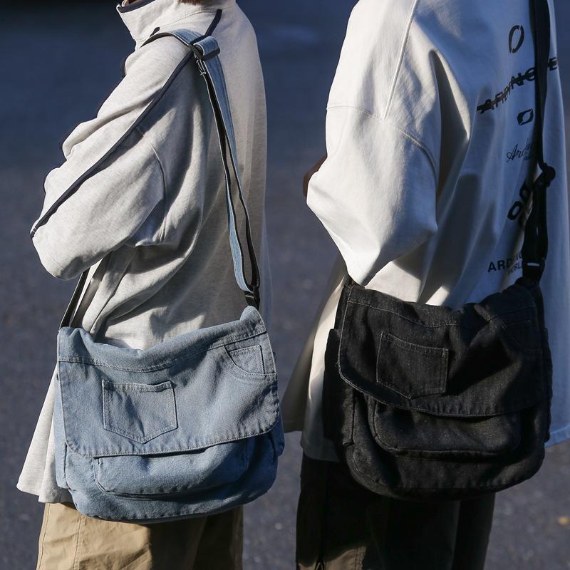 Джинсовая сумка мужская большая вместительная сумка через плечо студенческая сумка — фото 4
