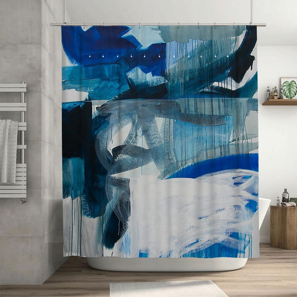 Blue Splash Shower Curtain Modern Bathroom Decor Waterproof Fabric for Bathtub Liner
