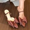 French Polka Dot Not Tired Feet High Heels Women 2026 New Bow One Strap Back Empty Wrapped Head Sandals