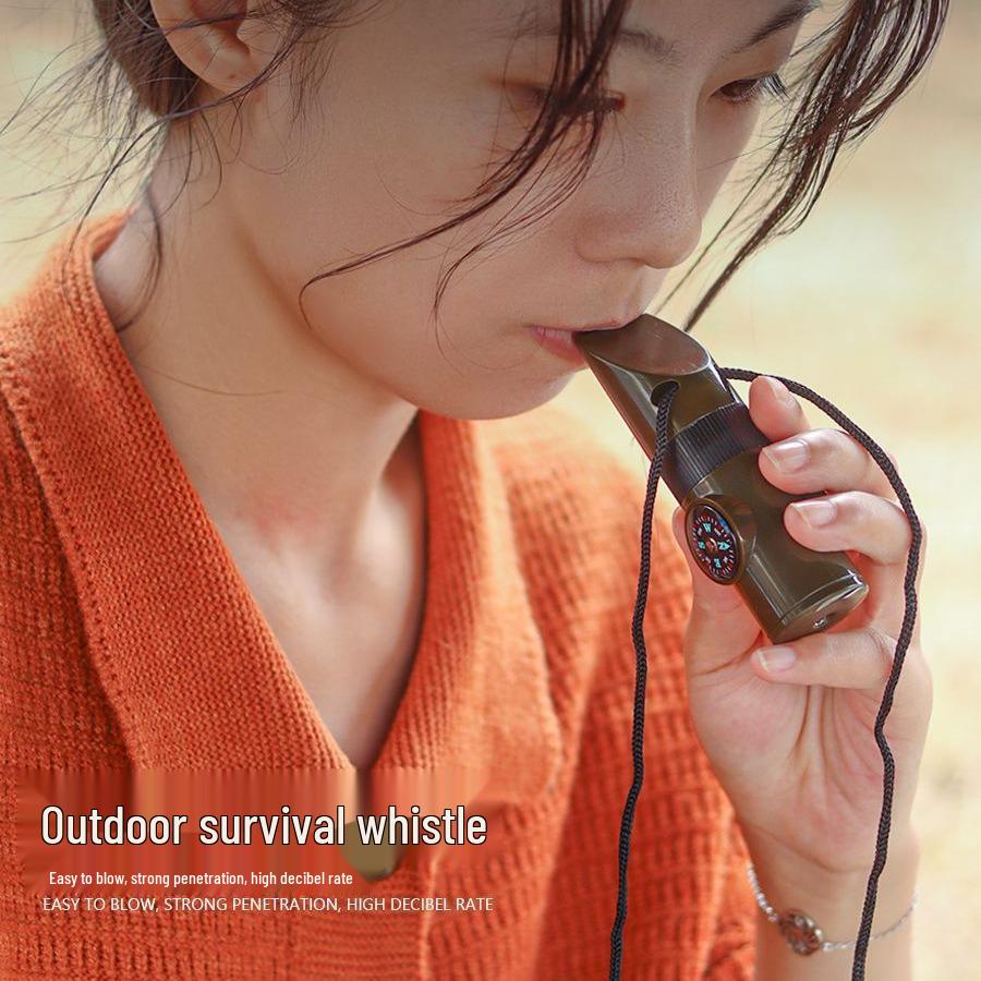 Multifunctional 7-in-1 Survival Whistle with Compass, Thermometer & High-Frequency Sound for Outdoor SOS Emergencies